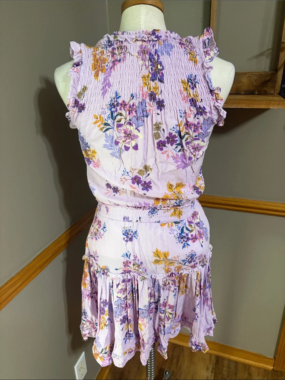 Dear John purple Floral Tiered sleeve less Ruffle Dress size small